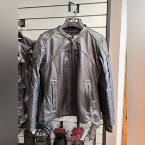 Women’s Sleek Black Leather Bomber Jacket